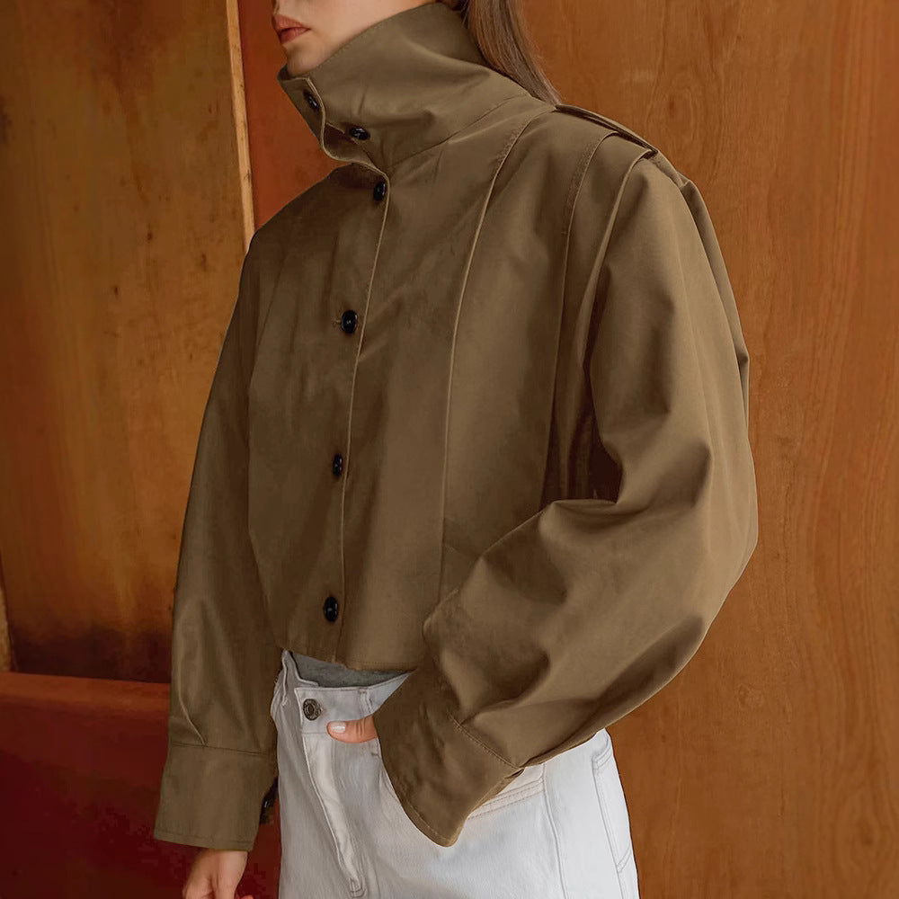 Khaki Lapel Simple Single-breasted Coat